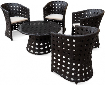 Обеденный комплект плетеной мебели KVIMOL KM-0009 алюминий, искусственный ротанг черный, бежевый Фото 1