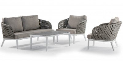 Комплект плетеной мебели Grattoni Minorca алюминий, роуп, олефин белый, тортора, коричневый Фото 1