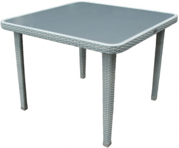Стол плетеный со стеклом JOYGARDEN Miami алюминий, искусственный ротанг, закаленное стекло светло-серый Фото 1