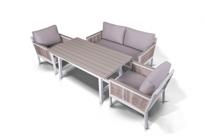 Комплект обеденной мебели 4SIS Сан Ремо алюминий, искусственный ротанг, ткань белый Фото 2