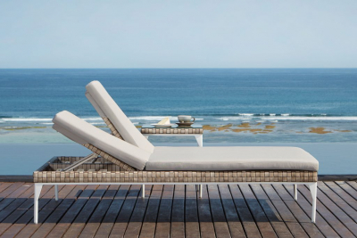 Шезлонг-лежак двойной плетеный с матрасом Skyline Design Brafta алюминий, искусственный ротанг, sunbrella белый, бежевый Фото 9