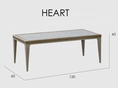 Столик плетеный со стеклом журнальный Skyline Design Heart алюминий, искусственный ротанг, закаленное стекло бежевый Фото 3