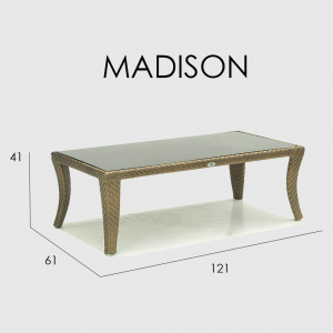 Столик плетеный со стеклом журнальный Skyline Design Madison алюминий, искусственный ротанг, закаленное стекло мокка Фото 3