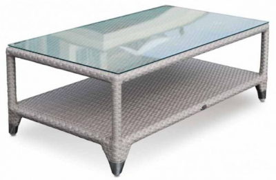 Столик плетеный со стеклом журнальный Skyline Design Malta алюминий, искусственный ротанг, закаленное стекло белый Фото 1