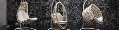 Кресло подвесное плетеное с подушкой Skyline Design Christine алюминий, искусственный ротанг, sunbrella серый, бежевый Фото 8