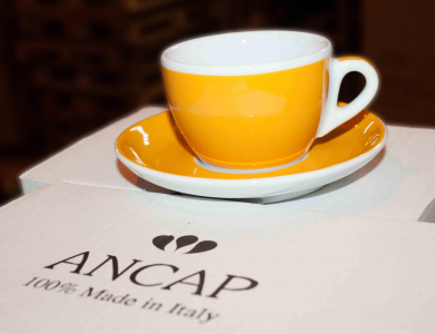 Кофейная пара для латте Ancap Verona Millecolori фарфор желтый, деколь чашка, ручка, блюдце Фото 4