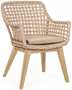Кресло плетеное с подушкой Garden Relax Madison тик, алюминий, роуп, олефин натуральный, бежевый Фото 1
