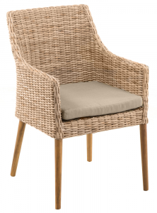 Кресло плетеное с подушкой Azzura Faro акация, искусственный ротанг, ткань натуральный, бежевый Фото 1