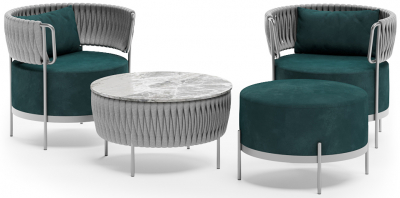 Комплект металлической мебели Aurica Лимассол алюминий, керамогранит, роуп, ткань зеленый Фото 1