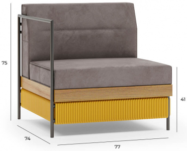 Модуль мягкий левый с подушками Aurica Готланд алюминий, акация, роуп, ткань натуральный, желтый, серый Фото 2