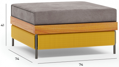 Пуф мягкий с подушкой Aurica Готланд алюминий, акация, роуп, ткань натуральный, желтый, серый Фото 2