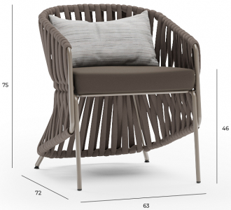Кресло плетеное с подушками Aurica Леба алюминий, нержавеющая сталь, роуп, акрил коричневый, бежевый Фото 2