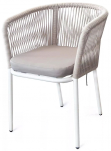 Кресло плетеное с подушкой 4SIS Марсель алюминий, роуп, ткань белый, бежевый Фото 1