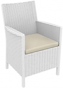Кресло пластиковое плетеное с подушкой Siesta Contract California стеклопластик, полиэстер белый Фото 1