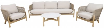 Комплект деревянной плетеной мебели Tagliamento Talara акация, роуп, олефин, искусственный камень бежевый, лен Фото 5