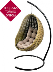 Кресло плетеное подвесное DW Cocoon сталь, искусственный ротанг, полиэстер темно-зеленый Фото 1