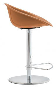Кресло барное с регулировкой высоты PEDRALI Gliss сталь, натуральная кожа хромированный, коричневый Фото 1