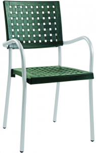 Кресло пластиковое PAPATYA Karea алюминий, стеклопластик сатинированный алюминий, темно-зеленый Фото 1