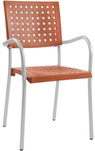 Кресло пластиковое PAPATYA Karea алюминий, стеклопластик сатинированный алюминий, темно-оранжевый Фото 1