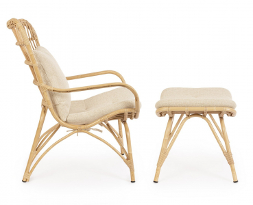 Лаунж-кресло плетеное с подставкой для ног Garden Relax Maela алюминий, искусственный ротанг, ткань натуральный, бежевый Фото 4