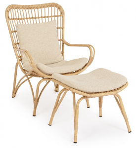 Лаунж-кресло плетеное с подставкой для ног Garden Relax Maela алюминий, искусственный ротанг, ткань натуральный, бежевый Фото 1