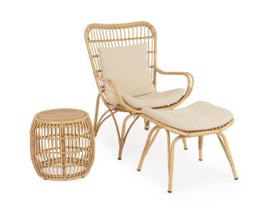 Лаунж-кресло плетеное с подставкой для ног Garden Relax Maela алюминий, искусственный ротанг, ткань натуральный, бежевый Фото 11