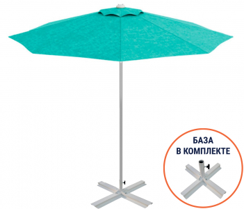 Зонт пляжный со стационарной базой THEUMBRELA SEMSIYE EVI Kiwi Clips&Base алюминий, олефин серебристый, бирюзовый Фото 1