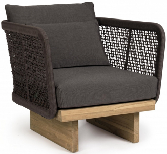 Кресло плетеное с подушками Garden Relax Xylia тик, роуп, sunbrella натуральный, серый Фото 1
