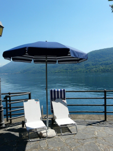 Зонт пляжный с поворотной рамой Maffei Venezia сталь, хлопок белый, синий Фото 3