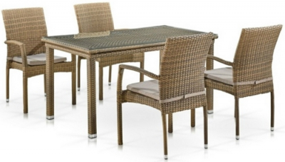 Комплект плетеной мебели Afina T256B/Y379B-W65 Light Brown 4Pcs искусственный ротанг, сталь, ткань светло-коричневый Фото 1