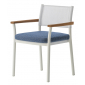 Кресло металлическое с подушкой PEDRALI Guinea алюминий, тик, текстилен, ткань белый, синий Фото 1