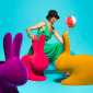 Стул пластиковый Qeeboo Rabbit Velvet Finish полиэтилен темно-золотой Фото 32