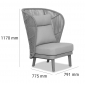 Лаунж-кресло плетеное с высокой спинкой и пуфом Tagliamento Mali эвкалипт, алюминий, роуп, полиэстер натуральный Фото 2