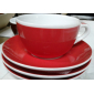 Кофейная пара для латте Ancap Verona Millecolori фарфор красный, деколь чашка, ручка, блюдце Фото 8