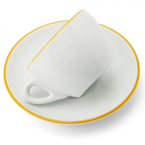 Кофейная пара для капучино Ancap Verona Rims фарфор желтый, ободок на чашке/блюдце Фото 2