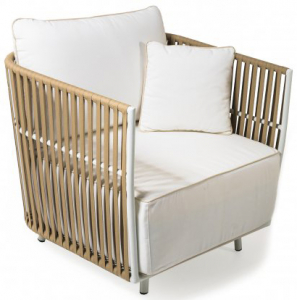 Кресло плетеное RosaDesign Gilda алюминий, роуп, ткань белый, песочный Фото 1