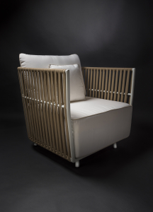 Кресло плетеное RosaDesign Gilda алюминий, роуп, ткань белый, песочный Фото 2