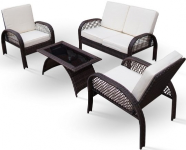 Комплект плетеной мебели KVIMOL КМ-0388 сталь, искусственный ротанг, стекло коричневый, светло-бежевый Фото 1
