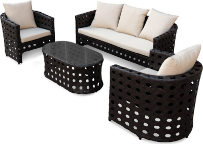 Комплект плетеной мебели KVIMOL KM-0008 алюминий, искусственный ротанг черный, бежевый Фото 1