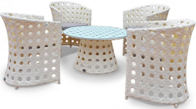 Обеденный комплект плетеной мебели KVIMOL KM-0009 алюминий, искусственный ротанг белый, серый Фото 1