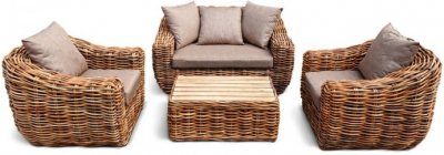 Комплект плетеной мебели KVIMOL КМ-2001 металл, натуральный ротанг, ткань оксфорд коричневый Фото 2