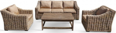 Комплект плетеной мебели KVIMOL КМ-2003 металл, натуральный ротанг, дерево, ткань оксфорд коричневый Фото 2