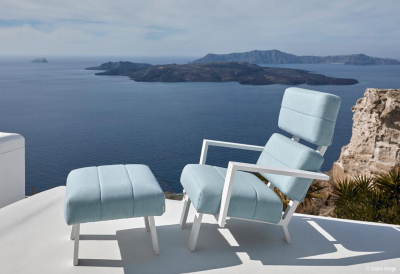 Кресло-шезлонг с пуфом Grattoni Nozum алюминий, ткань sunbrella белый, светло-серый Фото 4