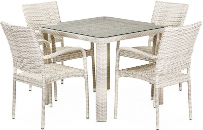 Комплект плетеной мебели Afina T341A/Y376A-W85-90x90 4Pcs Latte искусственный ротанг, сталь латте Фото 1