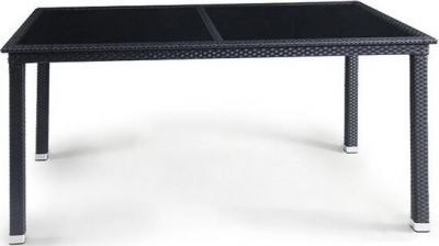 Стол плетеный со стеклом Afina T246A-W5 160x90 Black  искусственный ротанг, сталь черный Фото 1