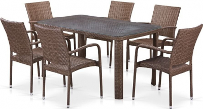 Комплект плетеной мебели Afina T51A/Y376-W773-150x85 6Pcs Brown искусственный ротанг, сталь коричневый Фото 1