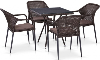Комплект плетеной мебели Afina T282BNT/Y35B-W2390 Brown 4Pcs искусственный ротанг, сталь коричневый, бронза Фото 1