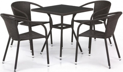 Комплект плетеной мебели Afina T282BNS/Y137C-W53 Brown 4Pcs искусственный ротанг, сталь коричневый Фото 1