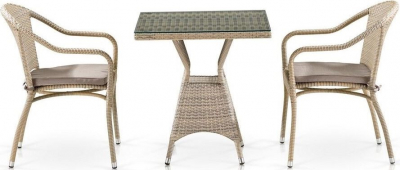 Комплект плетеной мебели Afina T706/Y480C-W85 2PCS Latte искусственный ротанг, сталь латте Фото 1