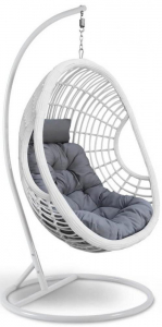 Кресло плетеное подвесное Afina AFM-300GW искусственный ротанг, сталь белый, серый Фото 1